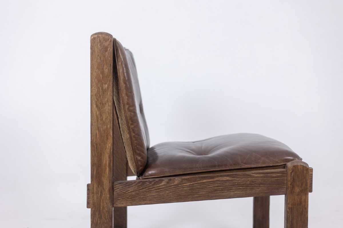 Pair Of Oak Fireside Chairs, Upholstered In Leather, 1960s Ls6554476y-photo-4