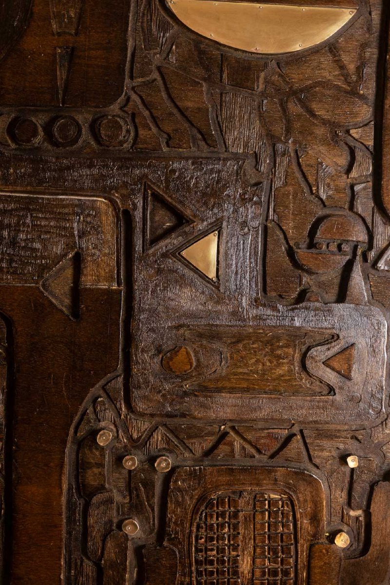 V. De Segonzac. Modernist Triptych In Carved Wood. Contemporary. Ls66703002-photo-1