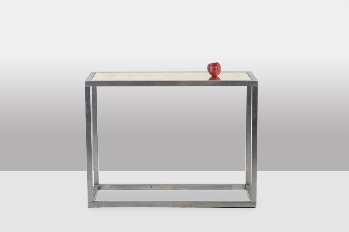 Maison Jansen. Brushed Aluminum Console With Eglomized Glass Top. 1970 Ls6176405-photo-2