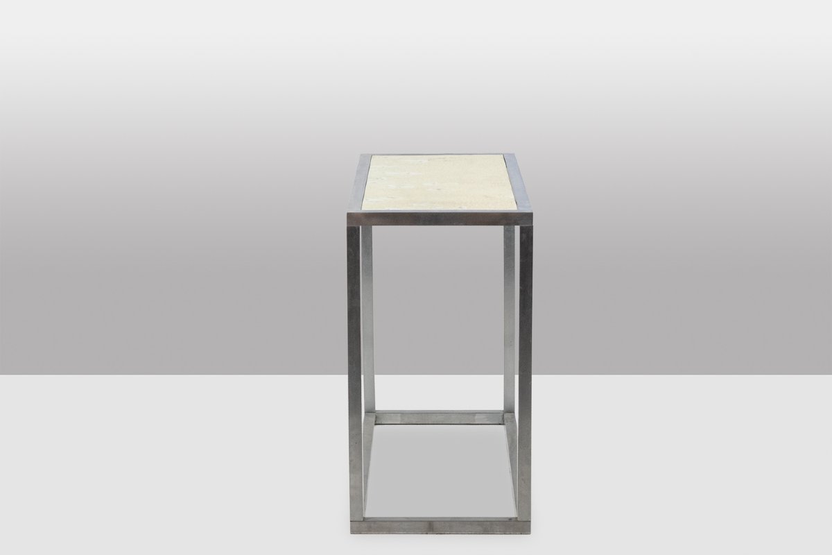 Maison Jansen. Brushed Aluminum Console With Eglomized Glass Top. 1970 Ls6176405-photo-3