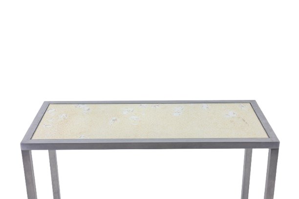 Maison Jansen. Brushed Aluminum Console With Eglomized Glass Top. 1970 Ls6176405-photo-4