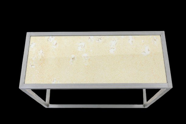 Maison Jansen. Brushed Aluminum Console With Eglomized Glass Top. 1970 Ls6176405-photo-1
