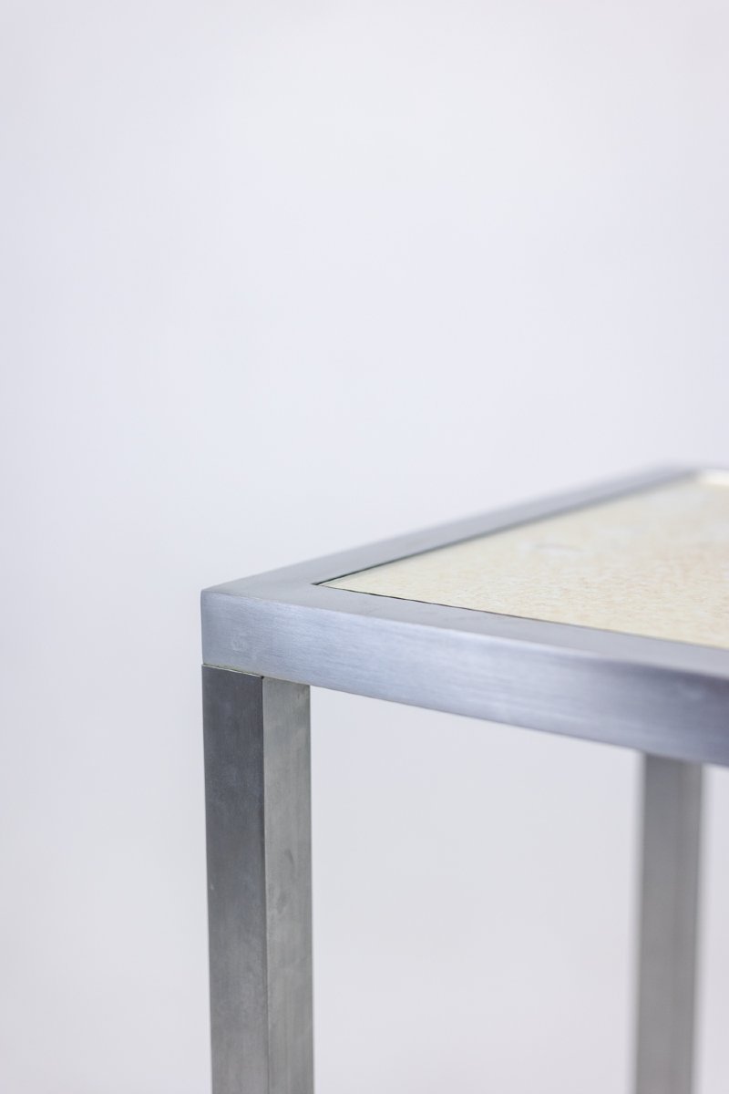 Maison Jansen. Brushed Aluminum Console With Eglomized Glass Top. 1970 Ls6176405-photo-4