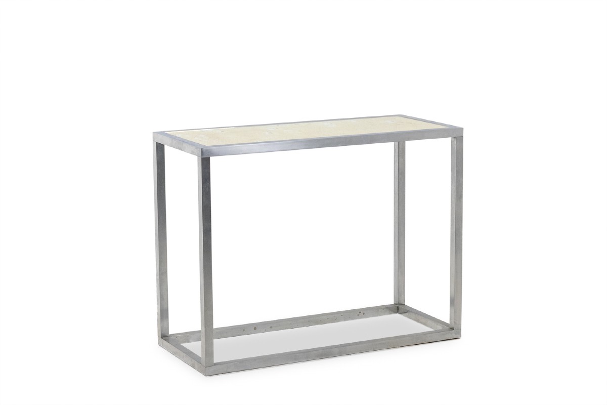 Maison Jansen. Brushed Aluminum Console With Eglomized Glass Top. 1970 Ls6176405