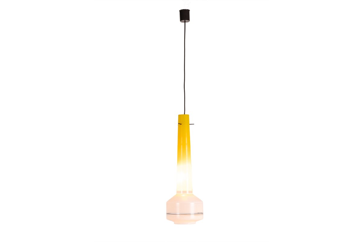 Pair Of Two-tone Yellow And White Glass Pendant Lights. 1960s Ls6481409p-photo-3