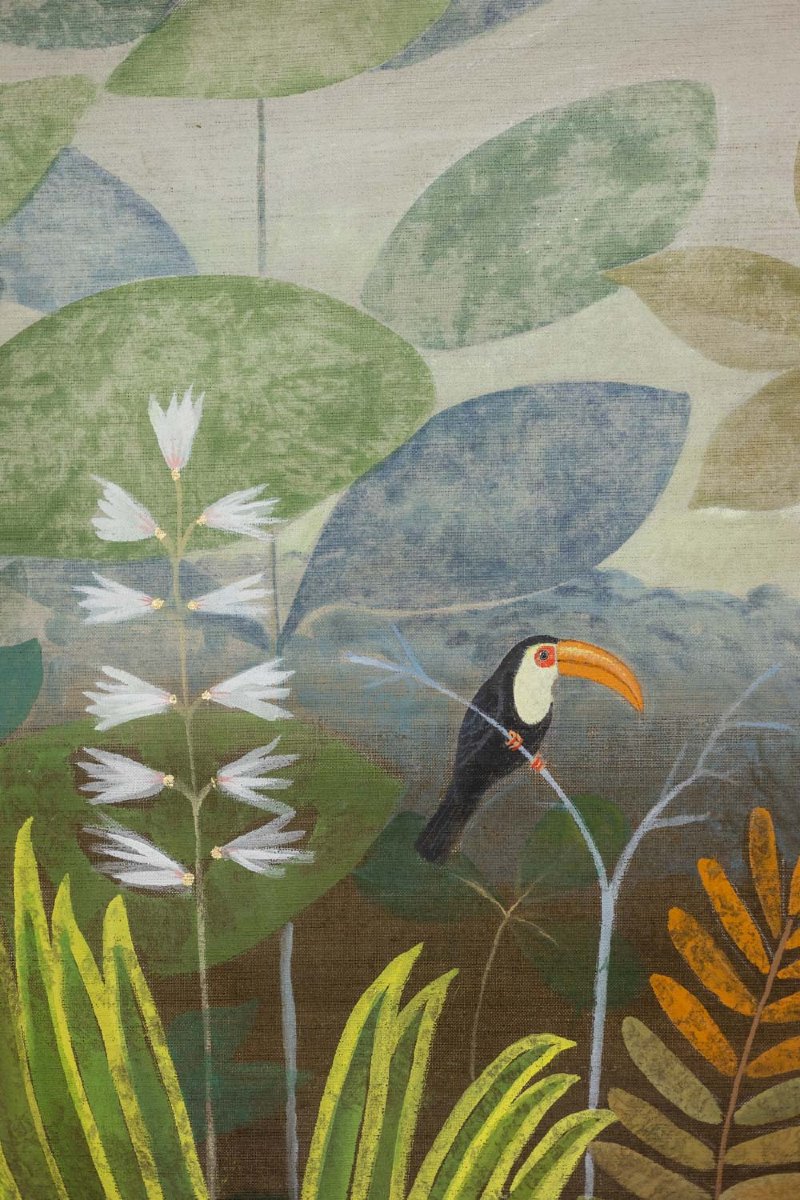 Grand panneau peint à l’acrylique sur toile de lin. Travail contemporain LS66521356-photo-2