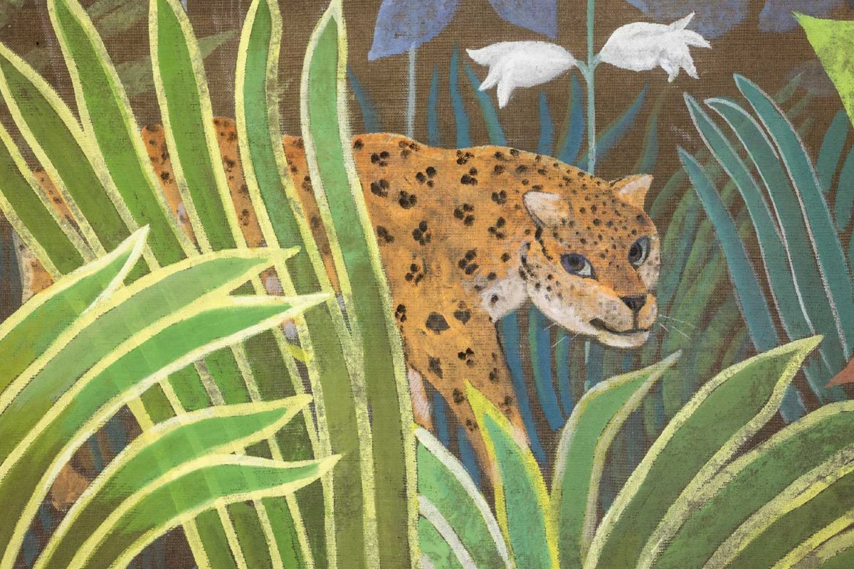 Grand panneau peint à l’acrylique sur toile de lin. Travail contemporain LS66521356-photo-4