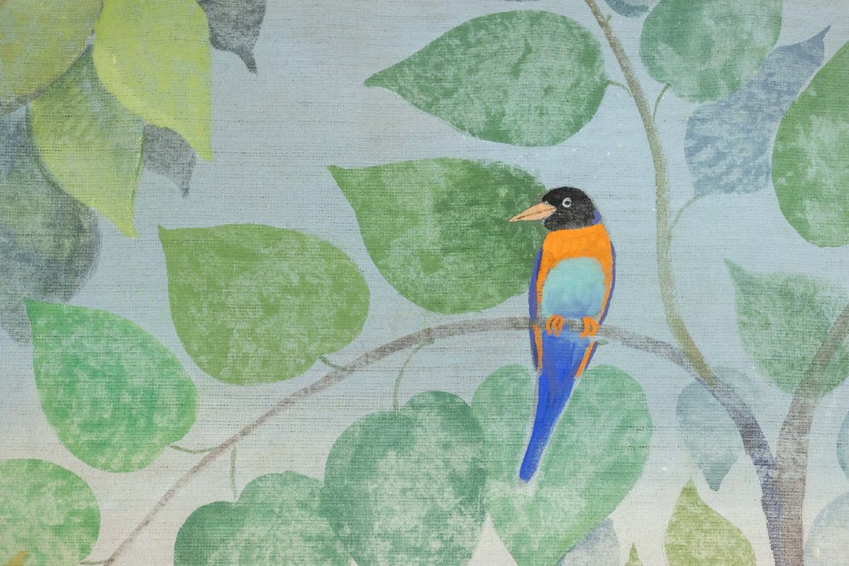 Grand panneau peint à l’acrylique sur toile de lin. Travail contemporain LS66521356-photo-1