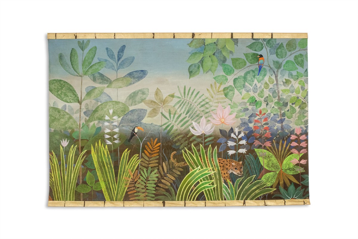 Grand panneau peint à l’acrylique sur toile de lin. Travail contemporain LS66521356