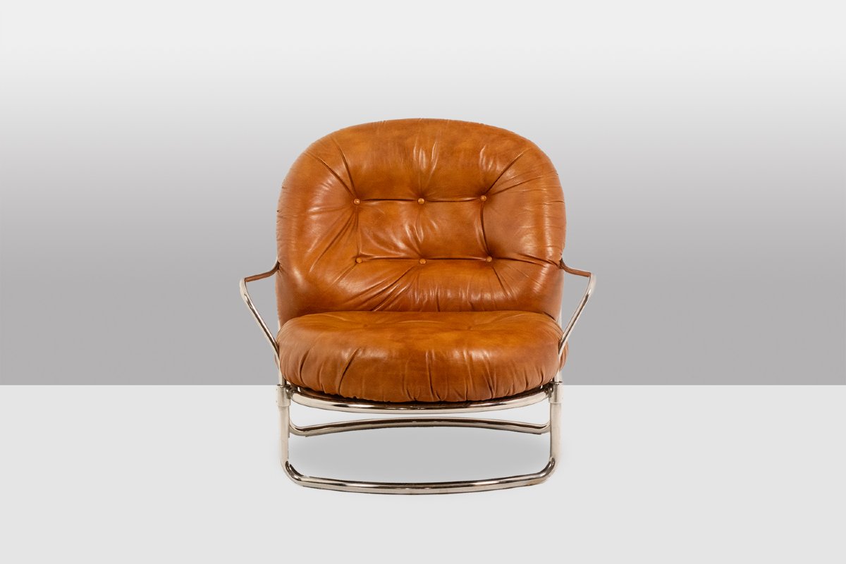 Carlo Di Carli. Leather And Metal Armchair. 1970s. Ls6685560-photo-2