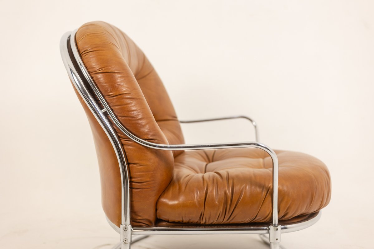 Carlo Di Carli. Leather And Metal Armchair. 1970s. Ls6685560-photo-3