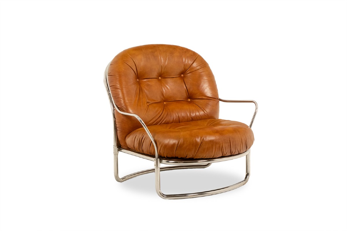 Carlo Di Carli. Leather And Metal Armchair. 1970s. Ls6685560