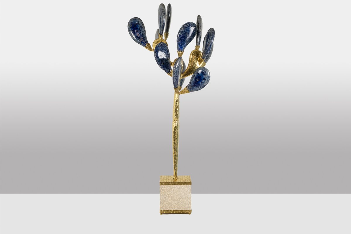 Jacques Duval Brasseur, Large Cactus Sculpture In Gilded Brass. 1992 Ls66193346-photo-2