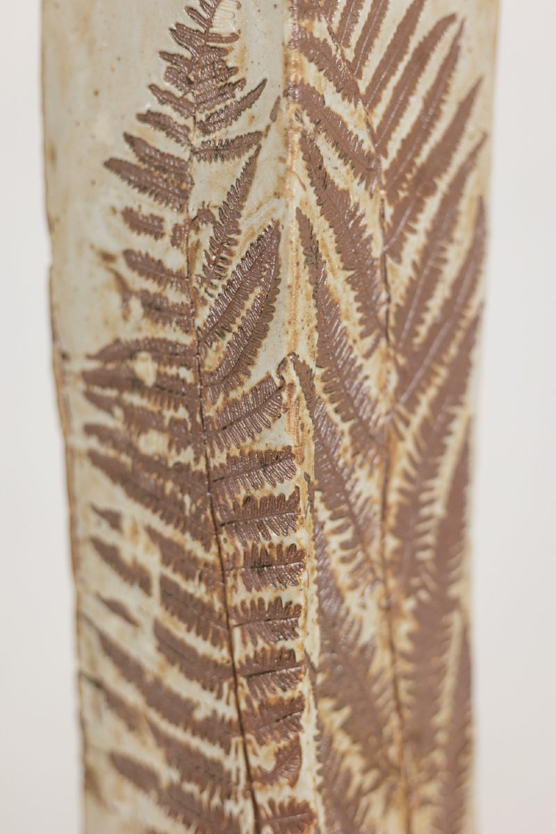 Brutalist-style Stoneware Vase With Plant Decoration. 1970s. Ls6708a-photo-1