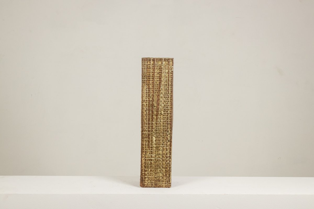 Vase de style Brutaliste en grès, à décor végétal. Année 1977. LS6708C-photo-2