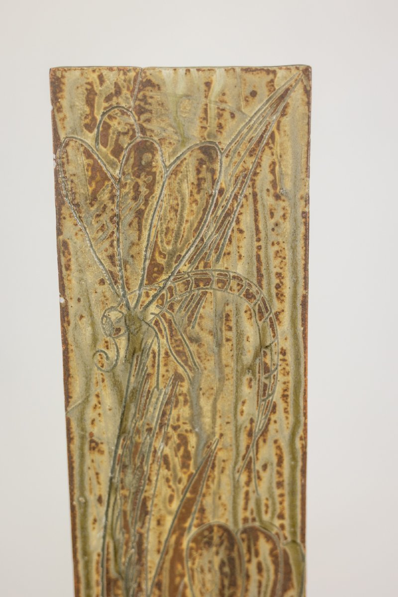 Brutalist-style Stoneware Vase With Plant Decoration. 1970s. Ls6708d-photo-1