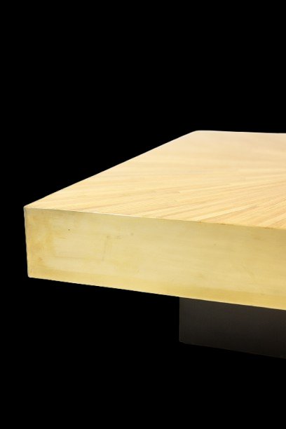 Table basse en marqueterie de paille et laiton. Contemporain LS43681993-photo-2
