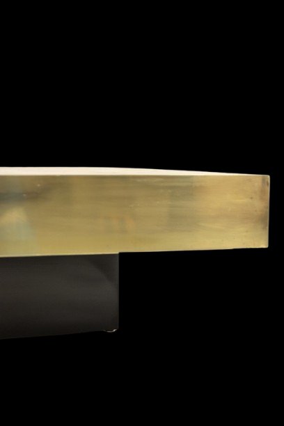 Table basse en marqueterie de paille et laiton. Contemporain LS43681993-photo-4