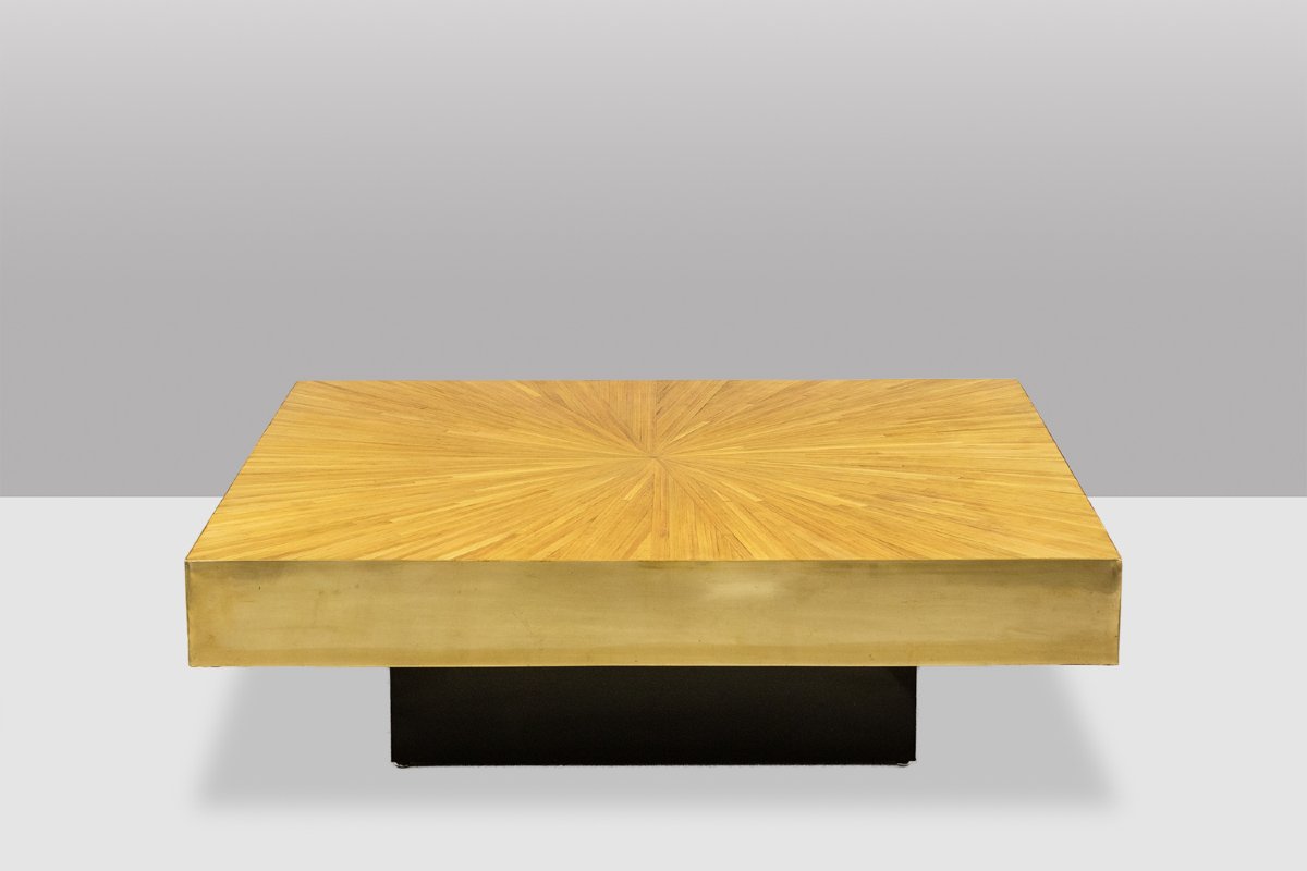 Table basse en marqueterie de paille et laiton. Contemporain LS43681993-photo-2