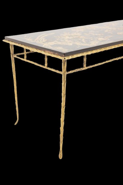 Maison Baguès. Table basse en bronze, laque noire, décor or. Circa 1970 LS66161948-photo-1
