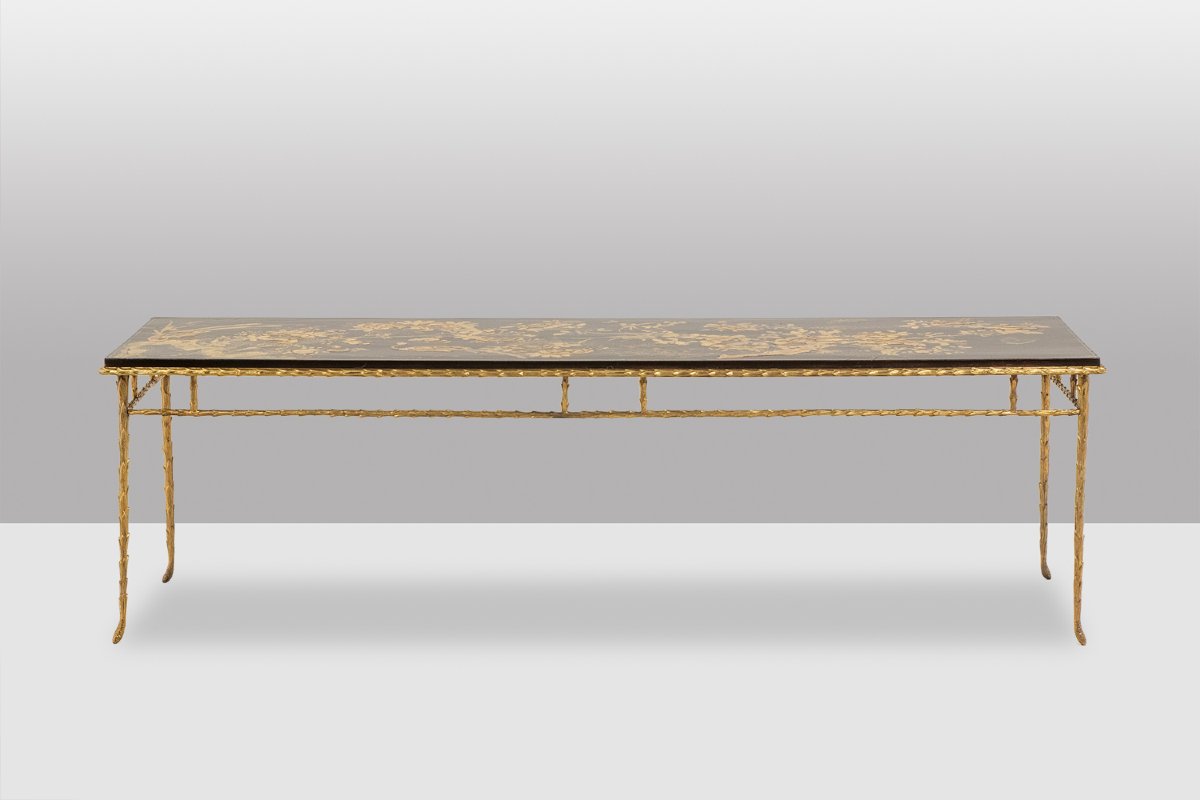 Maison Baguès. Table basse en bronze, laque noire, décor or. Circa 1970 LS66161948-photo-6