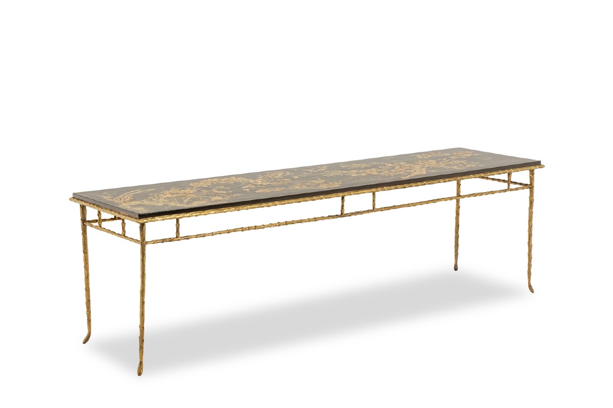 Maison Baguès. Table basse en bronze, laque noire, décor or. Circa 1970 LS66161948