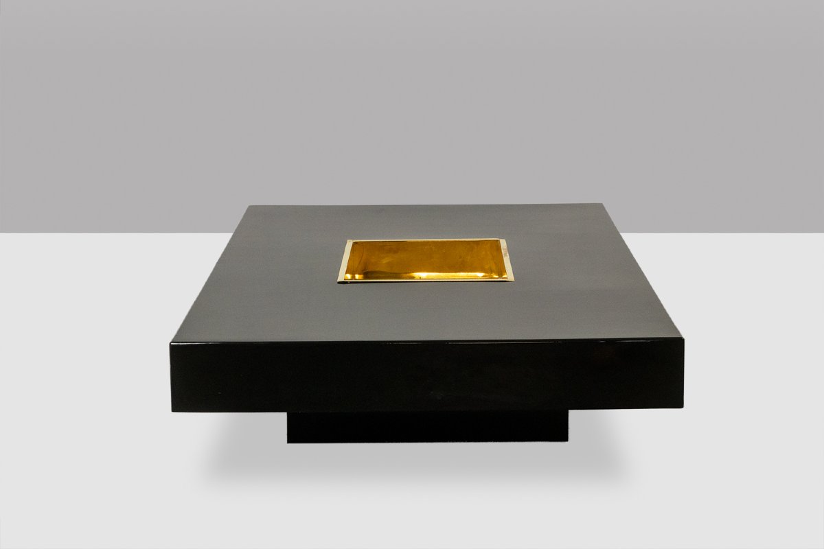 Willy Rizzo. Coffee Table In Black Lacquered Wood And Gold-plated Brass. 1970s Ls67233058-photo-2