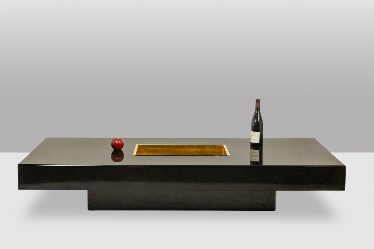 Willy Rizzo. Coffee Table In Black Lacquered Wood And Gold-plated Brass. 1970s Ls67233058-photo-3