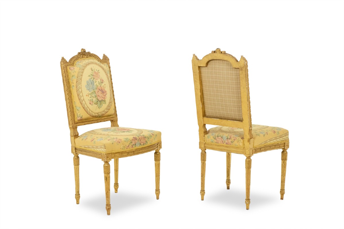 Pair Of Chairs In Gilded Wood And Tapestry. Louis XVI Period Ls2933t402