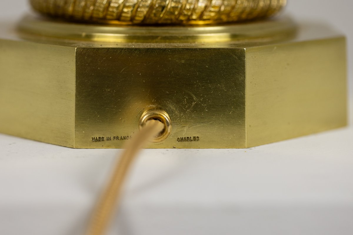 Maison Charles. Signed Egg Lamp In Bronze And Resin. 1970s. Ls6606824-photo-3