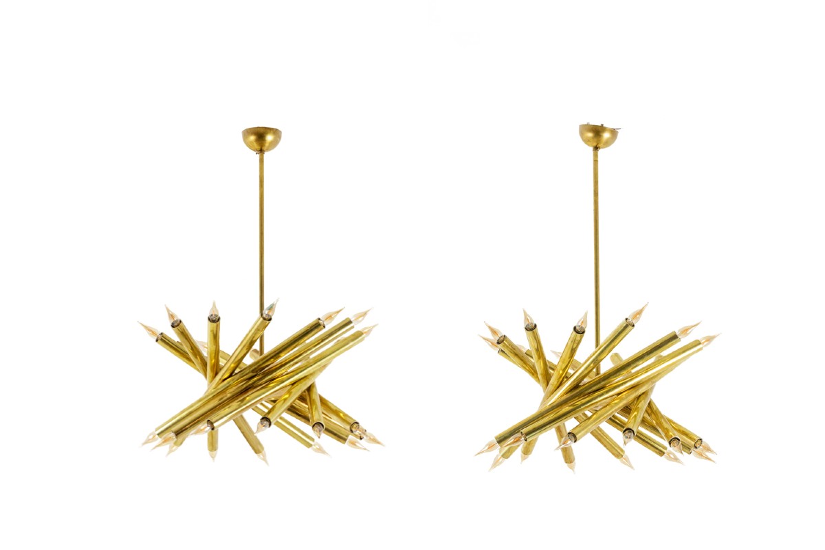 Pair Of 24-light Chandeliers In Patinated Brass. 1980s. Ls66211809p