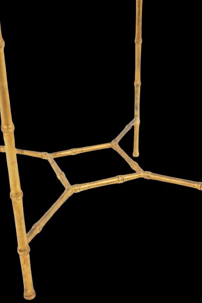 Pedestal Table With Bamboo-style Gold Metal Base And Gray Marble Top Ls6681-photo-2