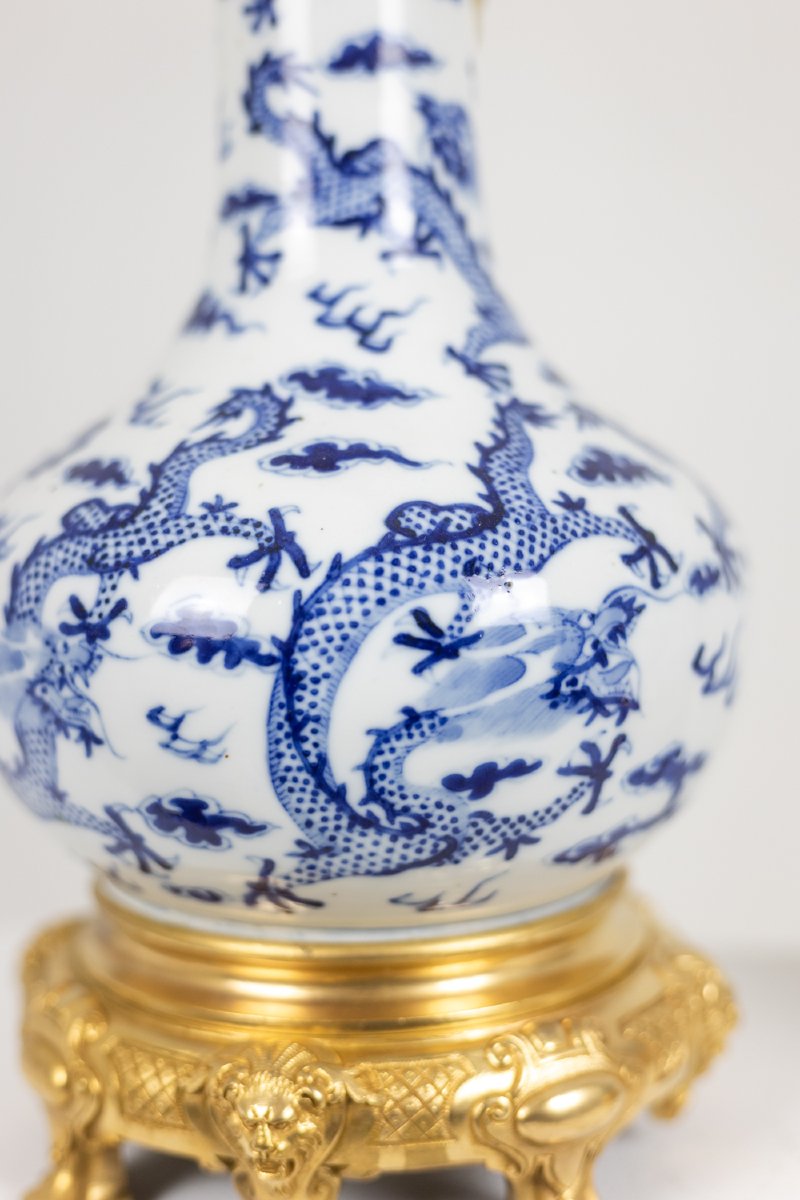 Paire de lampes en porcelaine décor dragon, bronze doré. Circa 1880 LS6682-photo-2