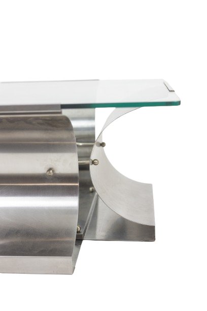 François Monnet, For Kappa. Brushed Steel And Glass Coffee Table. 1970 Ls6683454-photo-4