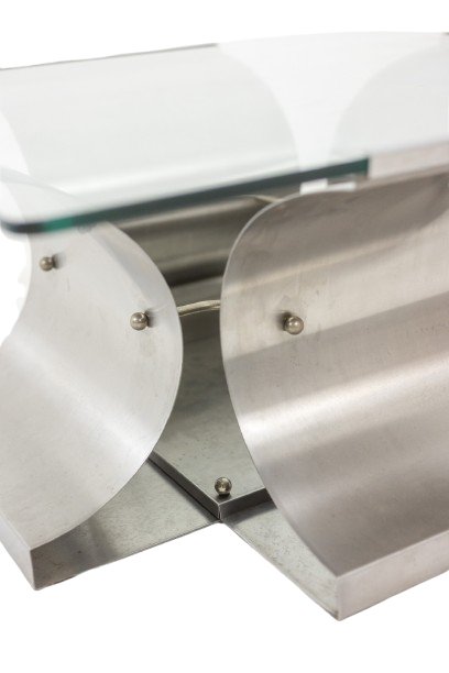 François Monnet, For Kappa. Brushed Steel And Glass Coffee Table. 1970 Ls6683454-photo-2