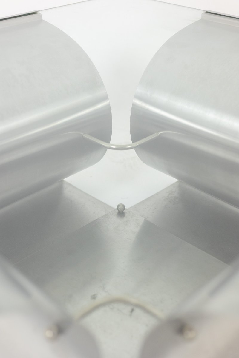 François Monnet, For Kappa. Brushed Steel And Glass Coffee Table. 1970 Ls6683454-photo-4