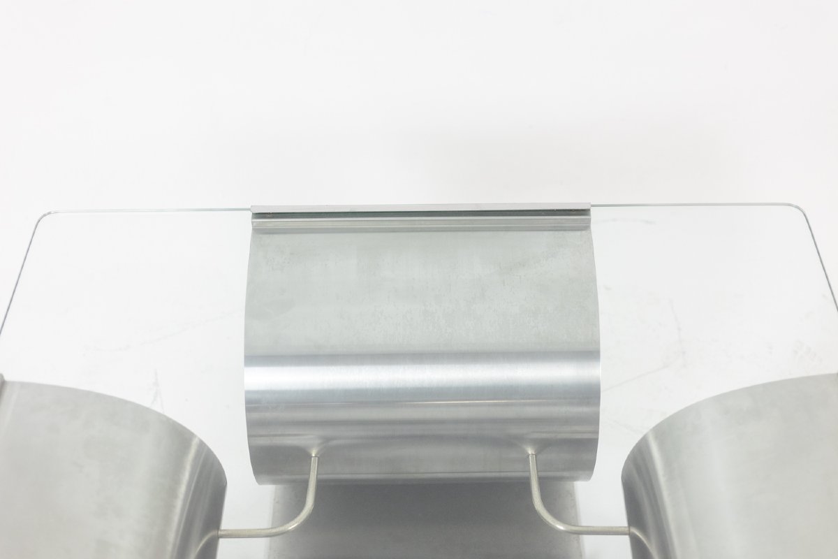 François Monnet, For Kappa. Brushed Steel And Glass Coffee Table. 1970 Ls6683454-photo-6