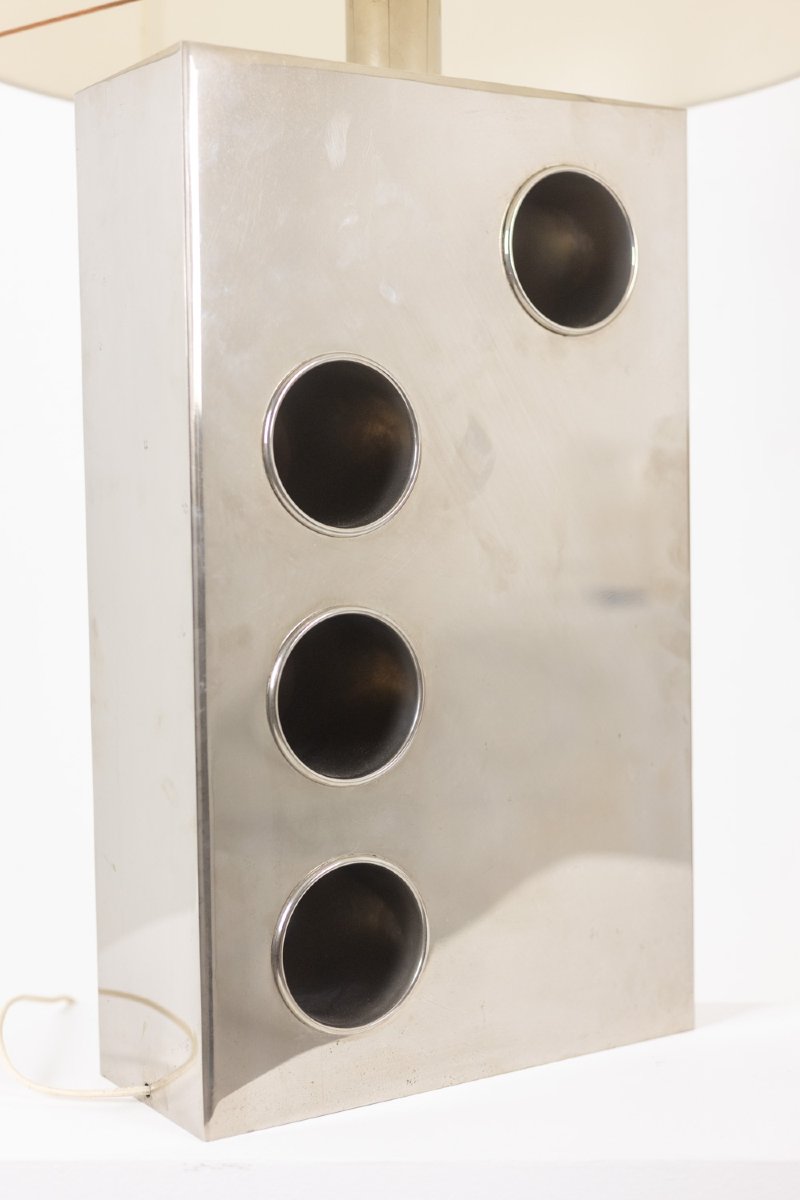 Rectangular Lamp In Chrome-plated And Cut Metal. 1970s. Ls6684604-photo-1