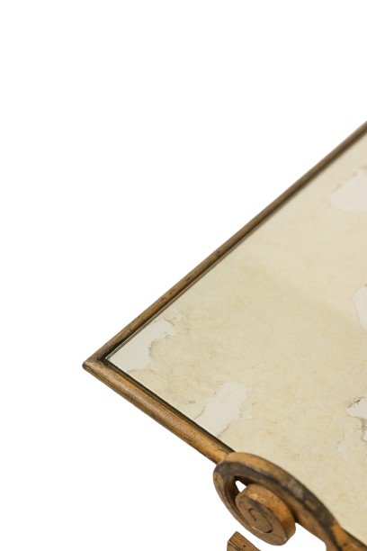 Table basse en fer forgé doré et plateau de verre églomisé. Années 1970 LS5305663-photo-5