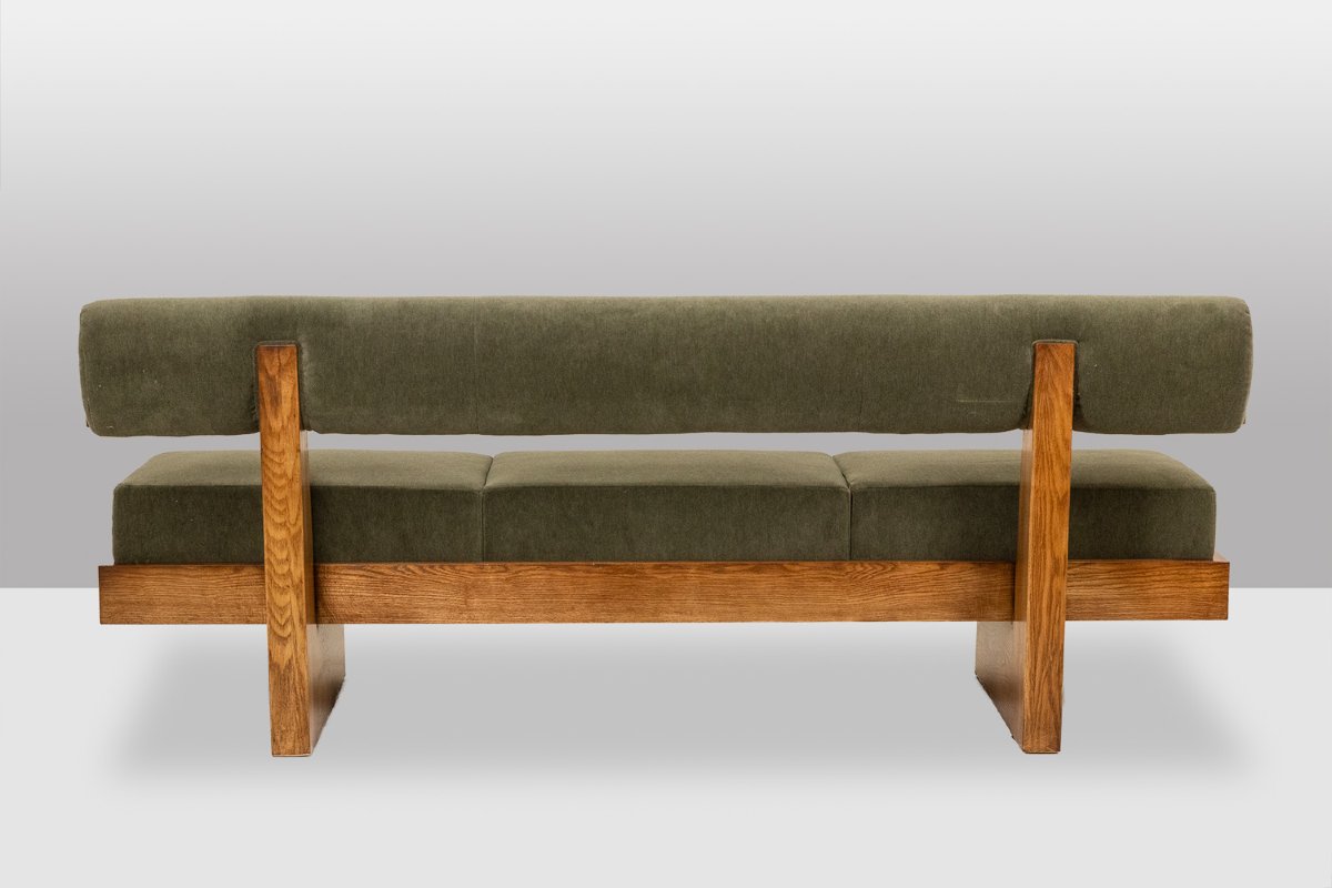Banquette 3 places en frêne clair et velours de mohair vert. Contemporain LS6656-photo-4