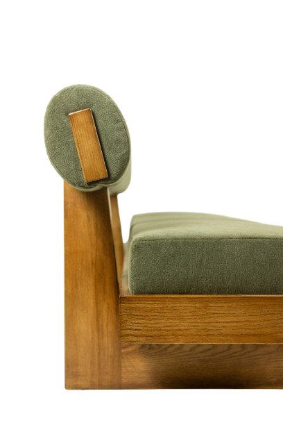 Banquette 3 places en frêne clair et velours de mohair vert. Contemporain LS6656-photo-1