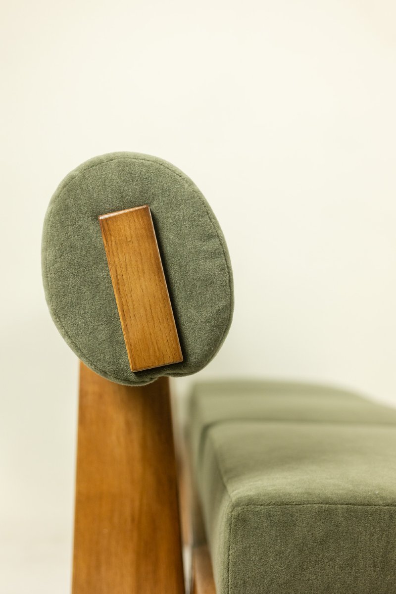 Banquette 3 places en frêne clair et velours de mohair vert. Contemporain LS6656-photo-2