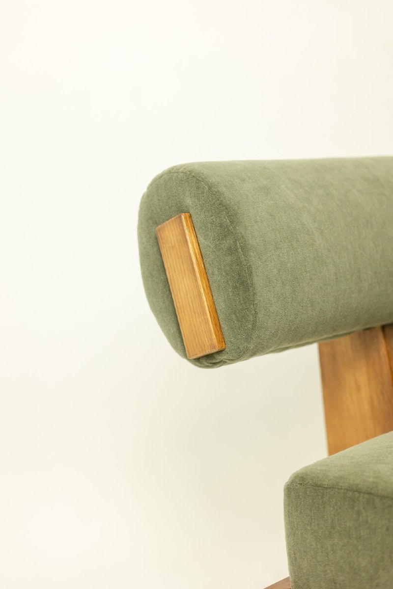 Banquette 3 places en frêne clair et velours de mohair vert. Contemporain LS6656-photo-3