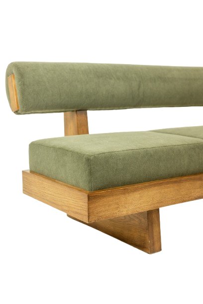 Banquette 3 places en frêne clair et velours de mohair vert. Contemporain LS6656-photo-4