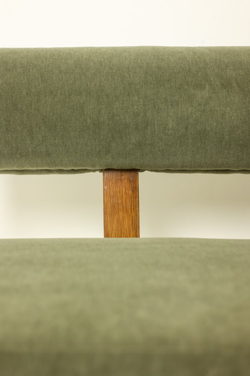 Banquette 3 places en frêne clair et velours de mohair vert. Contemporain LS6656-photo-8