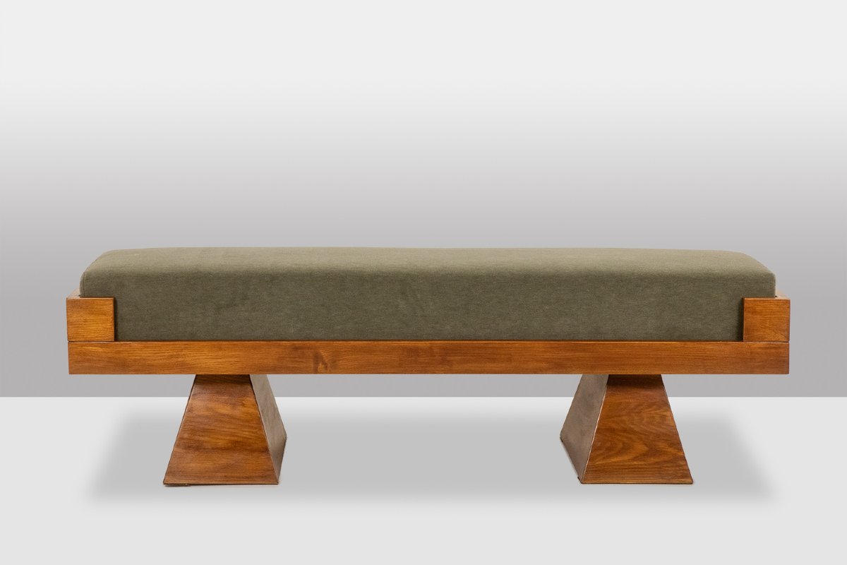 Banquette en frêne et velours de mohair vert. Contemporain LS6663-photo-2