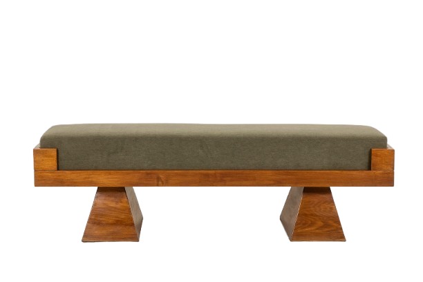 Banquette en frêne et velours de mohair vert. Contemporain LS6663