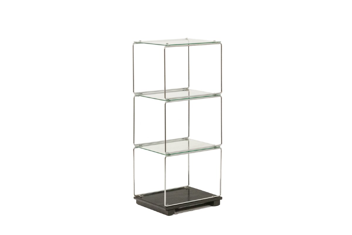 Set Of 3 Shelves In Chrome-plated Metal And Glass. 1970s Ls-photo-3