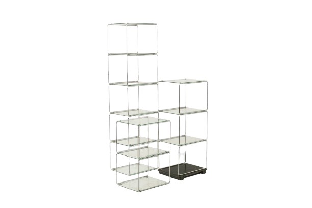 Set Of 3 Shelves In Chrome-plated Metal And Glass. 1970s Ls
