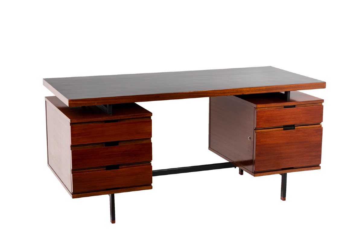 Pierre Guariche, Desk In Mahogany And Lacquered Metal, 1960’s Ls61131725r